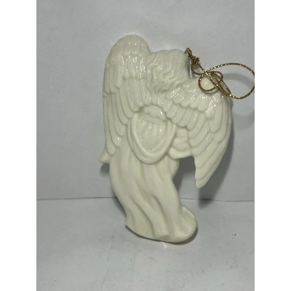 Ivory Porcelain Glazed Angel Ornament Ready To Hang 3.5 x 2.5